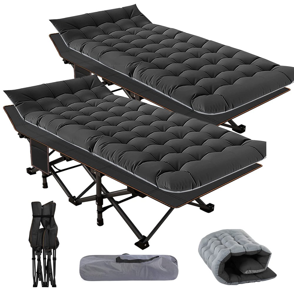NAIZEA Folding Camping Cots for Adults, Portable Cot with Mattress Heavy Duty Outdoor Bed with Carry Bag 1200d Oxford Cloth Sleeping Cots for Camping Office Nap Home Guest Beach Travel