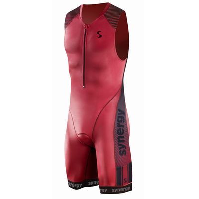 Synergy Triathlon Tri Suit - Men's Elite Sleeveless Trisuit (Crimson/Black, X-Large)