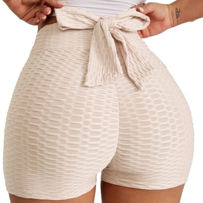Butt Lift Short Bowknot Leggings For Women High Waisted Tummy Control Hot Pants Scrunch Workout Ruched Sexy Shorts (White,3X-Large)