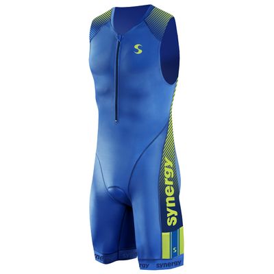 Synergy Triathlon Tri Suit - Men's Elite Sleeveless Trisuit (Ocean/Neon Lime, Small)