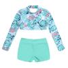 YONGHS Kids Girls Swimsuit Long Sleeve Rash Guard Cross Straps Crop Top Swimwear Bathing Suit Green Leaves 6 view 1