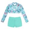YONGHS Kids Girls Swimsuit Long Sleeve Rash Guard Cross Straps Crop Top Swimwear Bathing Suit Green Leaves 6 view 2
