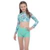 YONGHS Kids Girls Swimsuit Long Sleeve Rash Guard Cross Straps Crop Top Swimwear Bathing Suit Green Leaves 6 view 3