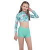 YONGHS Kids Girls Swimsuit Long Sleeve Rash Guard Cross Straps Crop Top Swimwear Bathing Suit Green Leaves 6 view 4