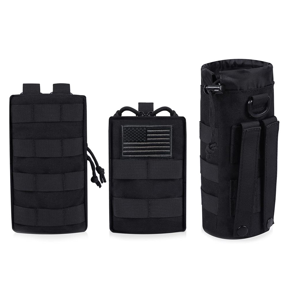 ANJINU Molle Water Bottle Holder, Water Molle Attachments, Molle Water Bottle Pouch, Tactical Backpack Attachment Pouches (BLACK02)
