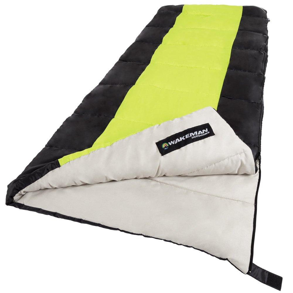 Outdoor Sleeping Bag - 2-Season Otter Tail Sleeping Bag with Carrying Bag - for Camping, Sleepovers, and Festivals by Wakeman (Neon Green)