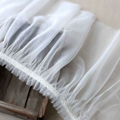 GMMDXD Sand Cloth lace New White Black Double-Layer mesh Shrink Edge Handmade DIY Clothes Skirt lace Accessories 40cm Wide (Color : White 1m)