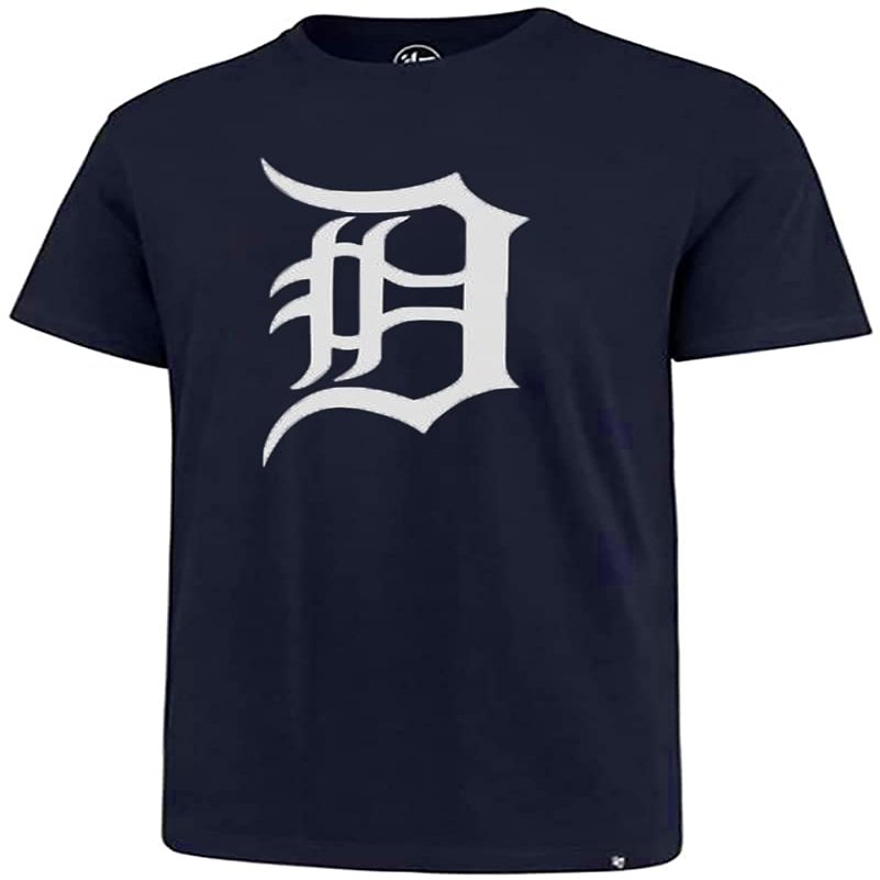 47 MLB Men's Team Color Imprint Primary Logo Word Mark Short Sleeve Baseball T-Shirt - Detroit Tigers Navy Large