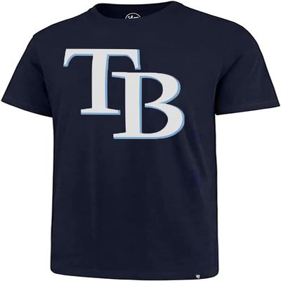 47 MLB Men's Team Color Imprint Primary Logo Word Mark Short Sleeve Baseball T-Shirt - Tampa Bay Rays Navy Large