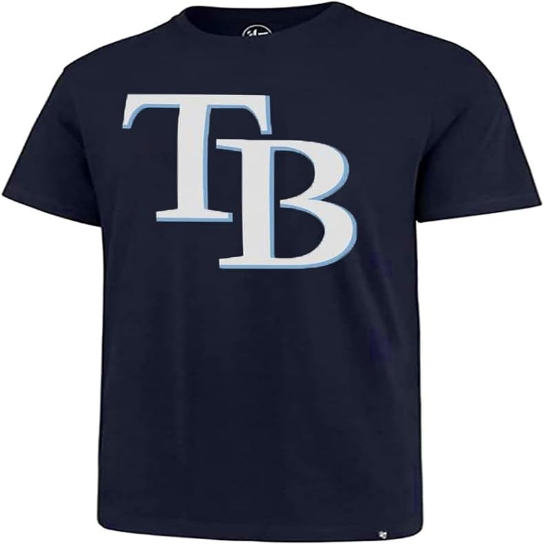 47 MLB Men's Team Color Imprint Primary Logo Word Mark Short Sleeve Baseball T-Shirt - Tampa Bay Rays Navy Large