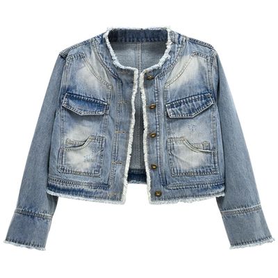 Snoly Women's Jean Buttons Ripped Denim Jackets Coats with Detachable Hood (Grey, Medium)