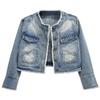 Snoly Women's Jean Buttons Ripped Denim Jackets Coats with Detachable Hood (Grey, Medium) view 1