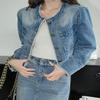 Snoly Women's Jean Buttons Ripped Denim Jackets Coats with Detachable Hood (Grey, Medium) view 3