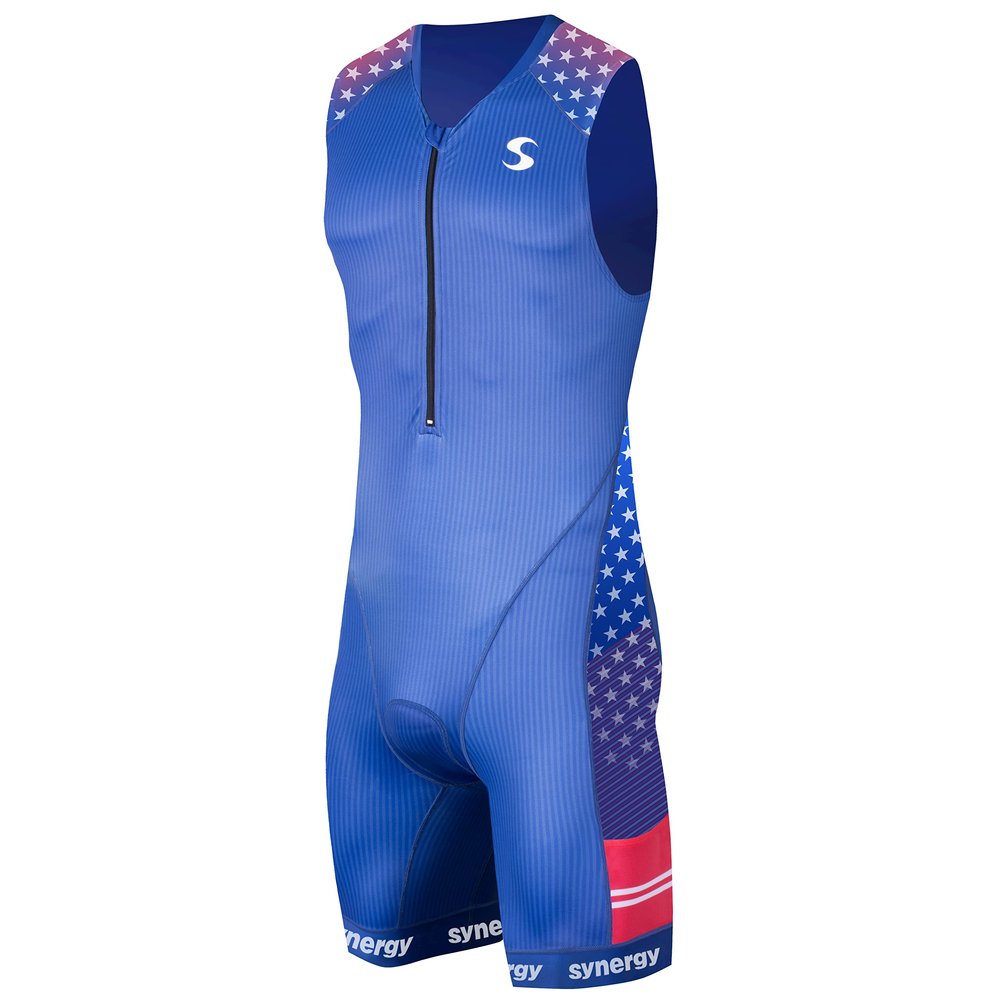Synergy Triathlon Trisuit - Men's Elite Sleeveless Tri Suit (USA, Small)