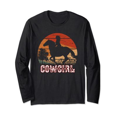 Cowgirl Girl Horse Riding Vintage Style Rodeo Texas Ranch Long Sleeve T-Shirt