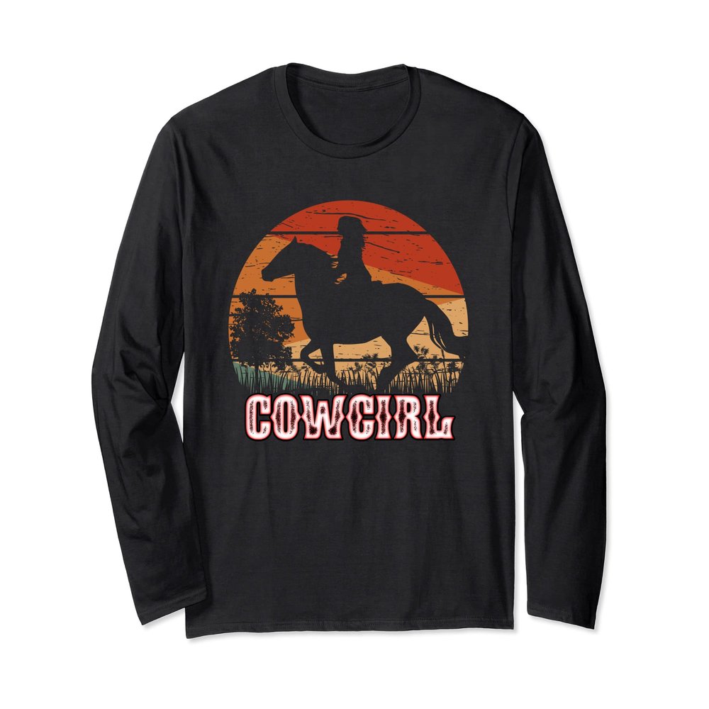 Cowgirl Girl Horse Riding Vintage Style Rodeo Texas Ranch Long Sleeve T-Shirt