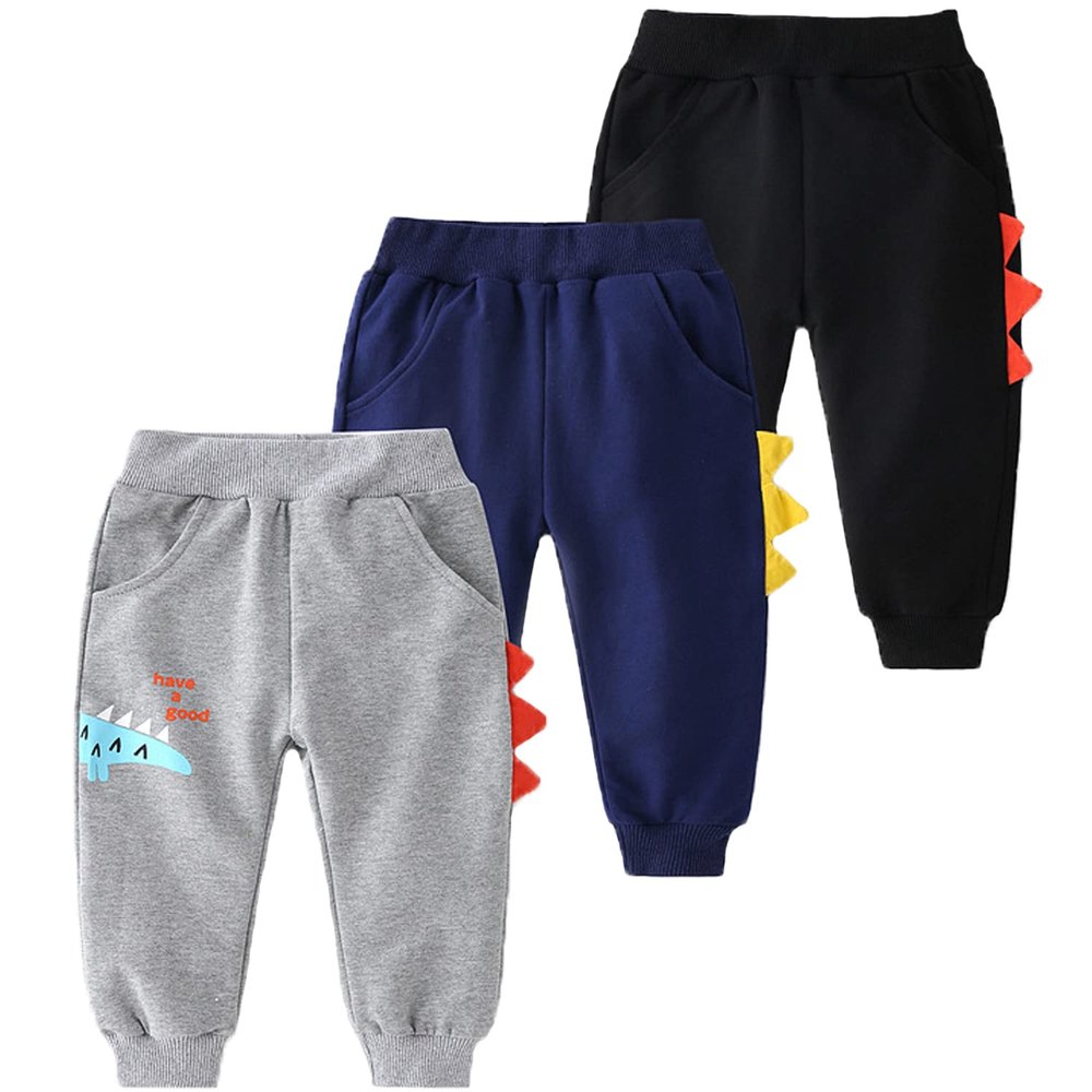 EISHOW Toddler Boys Girls Cotton Sweatpant Jogger Pants Cartoon Dinosaur Active Sports Leggings for Kids 2-7 Years Old