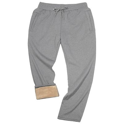 Yeokou Mens Winter Warm Sherpa Lined Active Thermal Jogger Fleece Sweatpants Pant (LightGrey-Straight Leg, X-Large)
