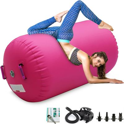 CZGBRO Air Roller Gymnastics Barrel Inflatable Tumbling Roller Air Mat Octagon Mat with Electric Pump for Backhandspring Training Cheerleading Home Use(Pink, 3.3ftx31.5inch)