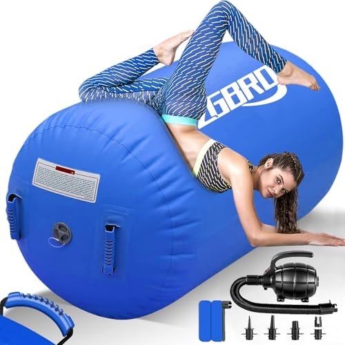 CZGBRO Air Roller Gymnastics Barrel Inflatable Tumbling Roller Air Mat Octagon Mat with Electric Pump for Backhandspring Training Cheerleading Home Use(Blue, 3.3ftx23.6inch)