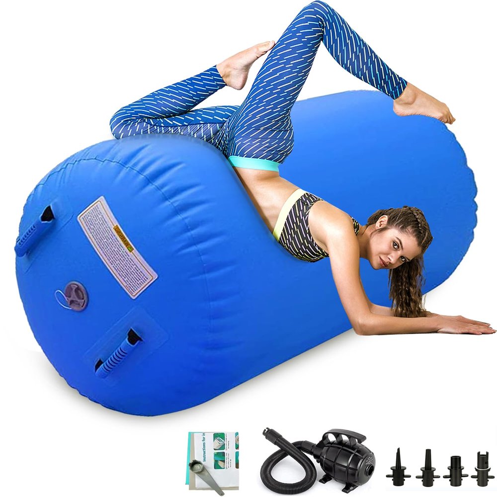CZGBRO Air Roller Gymnastics Barrel Inflatable Tumbling Roller Air Mat Octagon Mat with Electric Pump for Backhandspring Training Cheerleading Home Use(Blue, 3.3ftx31.5inch)