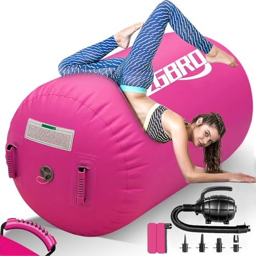 CZGBRO Air Roller Gymnastics Barrel Inflatable Tumbling Roller Air Mat Octagon Mat with Electric Pump for Backhandspring Training Cheerleading Home Use(Pink, 3.3ftx23.6inch)