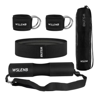 Barbell Pad Set for Squats Hip Thrusts, Barbell Weight Set Neck and Shoulder Protective Cushion Pad with 2 Gym Ankle Straps Booty Resistance Bands for Standard Bars Cable Machine