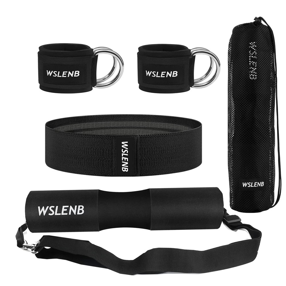 Barbell Pad Set for Squats Hip Thrusts, Barbell Weight Set Neck and Shoulder Protective Cushion Pad with 2 Gym Ankle Straps Booty Resistance Bands for Standard Bars Cable Machine