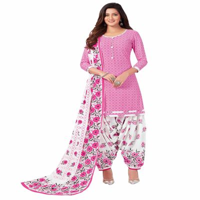 Miraan Women's Cotton Printed Readymade Salwar Suit XXXX-Large Pink