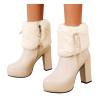 Hbeylia Platform Pump Boots For Women Fluffy Fuzzy Leather Chunky High Heels Ankle Booties Plush Fur Furry Winter Warm Snow Boots Dressy Short Boots For Ladies Wedding Christmas Halloween Dcor view 1