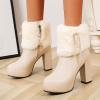 Hbeylia Platform Pump Boots For Women Fluffy Fuzzy Leather Chunky High Heels Ankle Booties Plush Fur Furry Winter Warm Snow Boots Dressy Short Boots For Ladies Wedding Christmas Halloween Dcor view 2