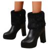 Hbeylia Platform Pump Boots For Women Fluffy Fuzzy Leather Chunky High Heels Ankle Booties Plush Fur Furry Winter Warm Snow Boots Dressy Short Boots For Ladies Wedding Christmas Halloween Dcor view 1
