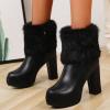 Hbeylia Platform Pump Boots For Women Fluffy Fuzzy Leather Chunky High Heels Ankle Booties Plush Fur Furry Winter Warm Snow Boots Dressy Short Boots For Ladies Wedding Christmas Halloween Dcor view 2