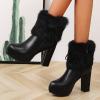 Hbeylia Platform Pump Boots For Women Fluffy Fuzzy Leather Chunky High Heels Ankle Booties Plush Fur Furry Winter Warm Snow Boots Dressy Short Boots For Ladies Wedding Christmas Halloween Dcor view 3