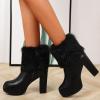 Hbeylia Platform Pump Boots For Women Fluffy Fuzzy Leather Chunky High Heels Ankle Booties Plush Fur Furry Winter Warm Snow Boots Dressy Short Boots For Ladies Wedding Christmas Halloween Dcor view 4