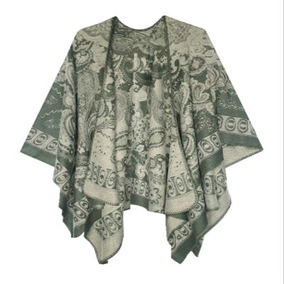 Women's Vintage Pattern Open Front Poncho Cape Shawl Winter Shawl Wraps (Series 24-Green)