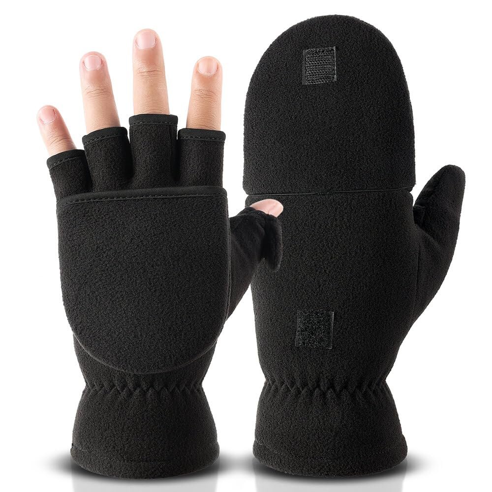 OZERO Winter Gloves for Men Women: Fingerless 3M Convertible Mittens with Flap Warm Thermal Polar Fleece,Touch Screen Work Running Driving Cycling Womens Mens Gloves Winter in Cold Weather(X-Small)