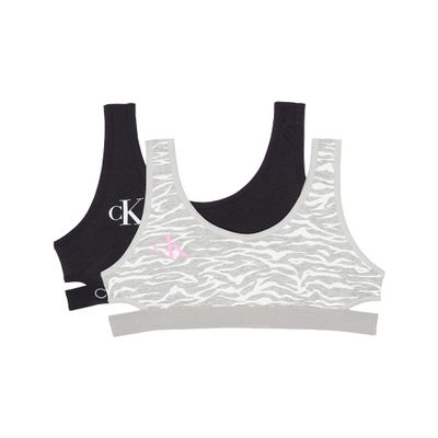 Calvin Klein Girl's 2-Pack Cutout Bralette, Black Logo/Heather Gray Ck Tigris SM