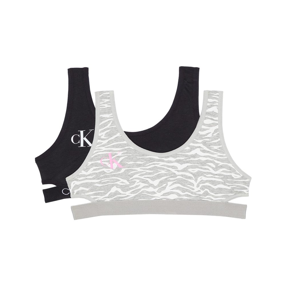 Calvin Klein Girl's 2-Pack Cutout Bralette, Black Logo/Heather Gray Ck Tigris SM