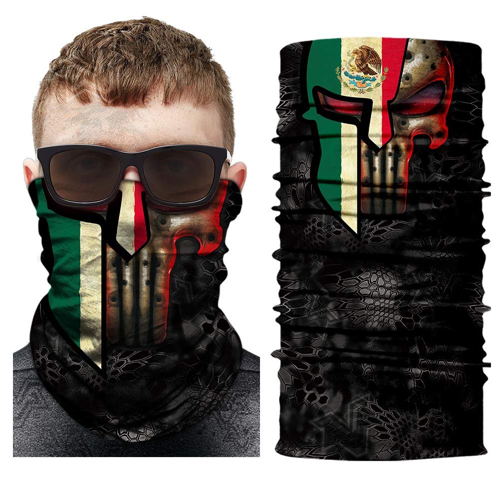 Skull Mexico Flag Magic Headband Face Sun Scarf Neck Gaiter Balaclava Bandana Outdoor Sport Headwear (STYLE-02)