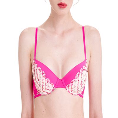 UCA Lingerie Women's Printed Floral Lace Racerback Bra Underwire Molded Bra(38C,Bright Fuchsia)