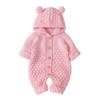 Unisex Newborn Baby Boy Girl Gender Neutral Cute 3D Bear Ears Hooded Knitted Sweater Long Sleeve Romper Overall Bodysuit Jumpsuit Playsuit Sleepwear Outwear Winter Warm Clothes Pink 0-6 Months view 1