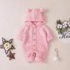 Unisex Newborn Baby Boy Girl Gender Neutral Cute 3D Bear Ears Hooded Knitted Sweater Long Sleeve Romper Overall Bodysuit Jumpsuit Playsuit Sleepwear Outwear Winter Warm Clothes Pink 0-6 Months view 2