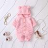 Unisex Newborn Baby Boy Girl Gender Neutral Cute 3D Bear Ears Hooded Knitted Sweater Long Sleeve Romper Overall Bodysuit Jumpsuit Playsuit Sleepwear Outwear Winter Warm Clothes Pink 0-6 Months view 4