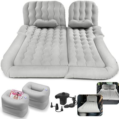 Byomostor 3 in 1 Car Air Mattress, SUV Mattress for Back Seat Cargo Area Car Mattress with Electric Air Pump-2 Support Fillers & 2 Pillows Fits SUV|MPV|Sedan|Minivan for Road Trip Camping Grey