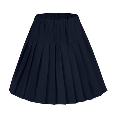 EXCHIC Women's A-Line Mini Skirt Stretchy High Waist Pleated Tennis Skirts Plaid School Uniform Dance Casual Wear (XL, Navy Blue)