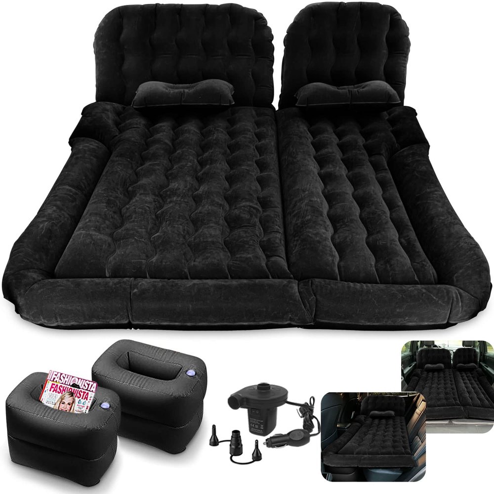 Byomostor 3 in 1 SUV Air Matterss | Car Mattress with Electric Air Pump-2 Support Fillers & 2 Pillows Fits SUV|MPV|Minivan for Road Trip Camping Black