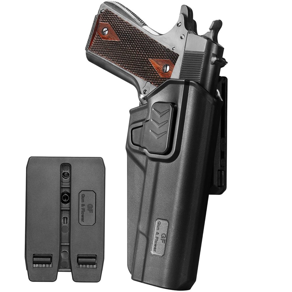 1911 Holster, OWB Belt Clip&Molle Holster Fit 1911 Colt-Elite Force -Kimber-Springfield-RIA-S&W-Ruger-Taurus-Rock Island and Most 1911 5'' No Rail Handguns, Index Finger Release System/Adjustable Cant