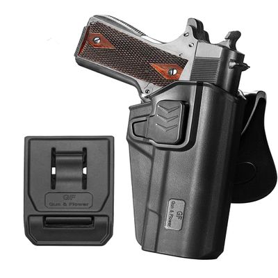 1911 OWB Holster with Paddle & Belt Clip  Index Finger Release, Fits Colt/Kimber/Springfield/Rock Island/Tisas/Ruger 5" No-Rail 1911 Pistols  Right Hand