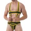 ACSUSS Men's Elastic Body Chest Harness Bodysuit Leotard Underwear Wrestling Singlet Jumpsuit Yellow Large view 1